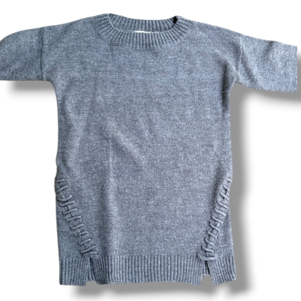 Anthropologie Bishop + Young Gray Crew Neck Sweater With Lace-Up Accents Medium - Picture 3 of 11